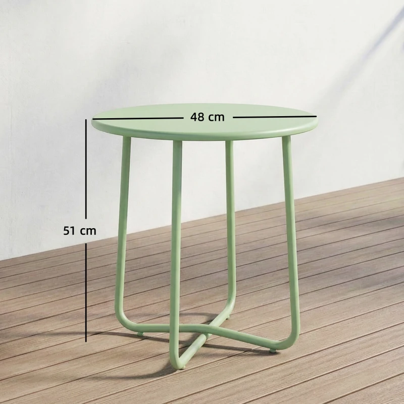 Outsunny Außen-Couchtisch mit umgerolltem Rand, X-förmige Basis mit höhenverstellbaren Füßen, für Wohnzimmer Terrasse, Ø48x51cm, Vert