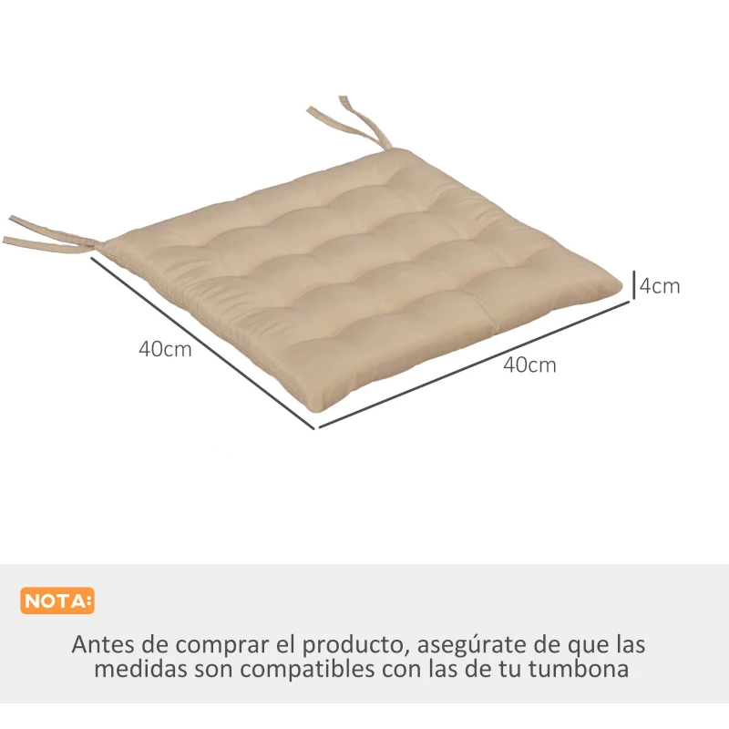Outsunny Juego de 6 Cojines para Sillas de Comedor 40x40 cm 6 Piezas Cojines para Sillas de Jardín Acolchados con Cintas Caqui