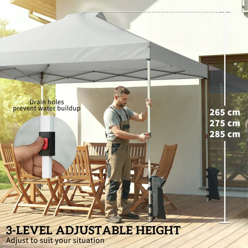 Outsunny Pawilon ok. 3x3 m Wodoodporny Regulowany Pop-up Składany Pawilon z 3 Ścianami Bocznymi, Oknem, Wentylacją, UV 50+ Jasnoszary