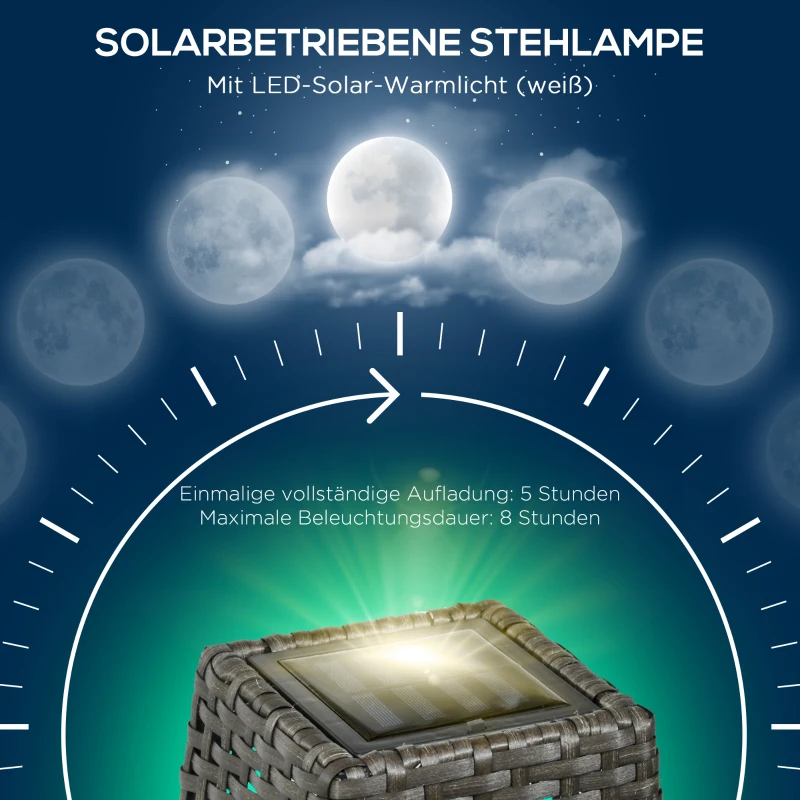 Outsunny Solar Stehlampe Rattan Solarlampen mit Lichtsensor Automatische LED Solarleuchte im Boho-Stil IP44 Wasserdicht