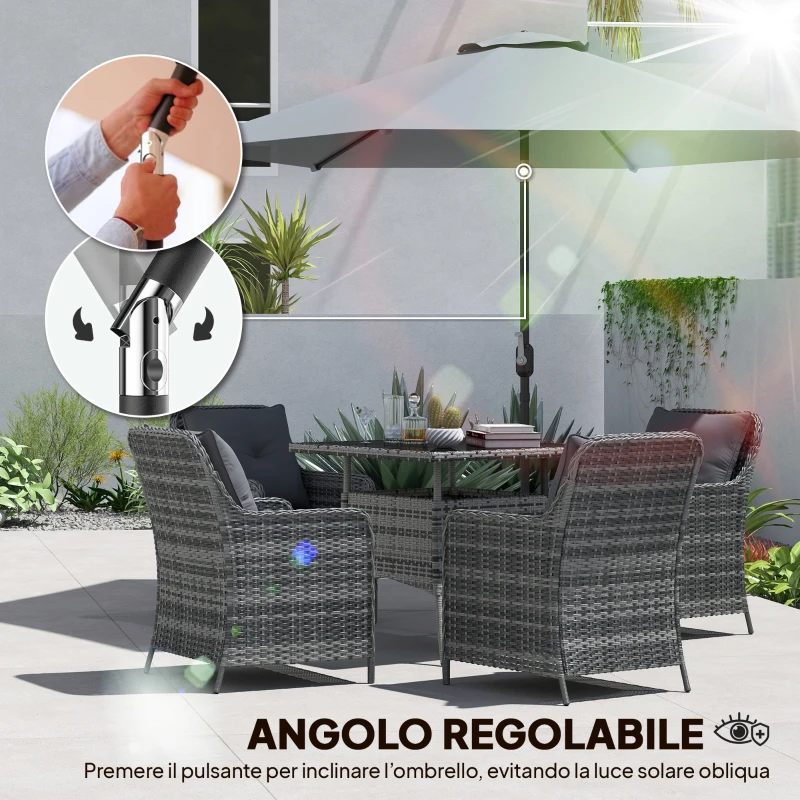 Outsunny Ombrellone da Giardino 3x3 m Inclinabile con Apertura a Manovella, in Metallo e Poliestere, Grigio