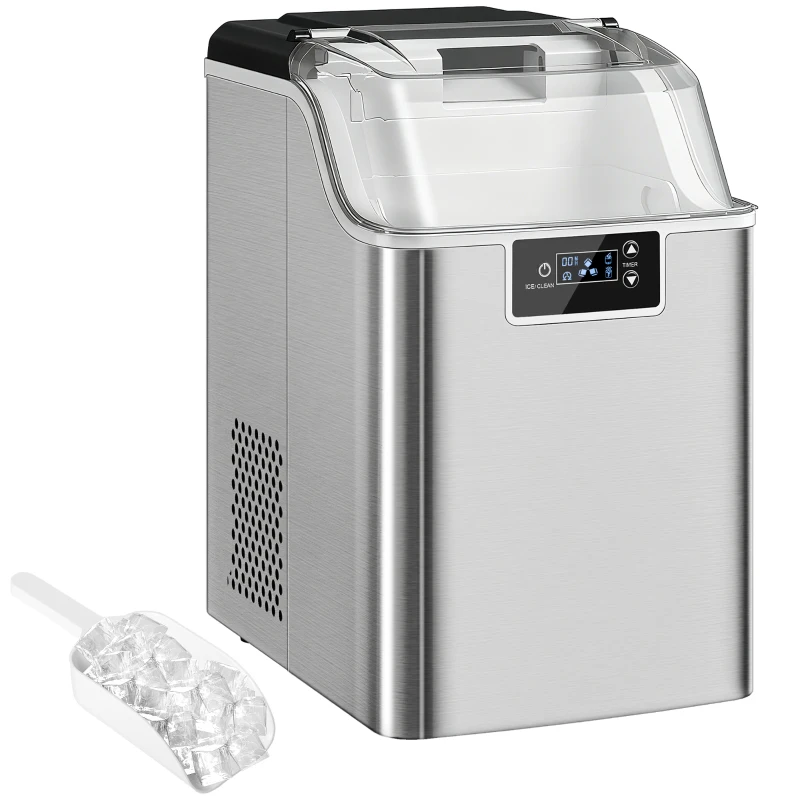 HOMCOM Maszyna do lodu, dystrybutor kostek lodu, Ice-Maker, 20 kg/24h, zbiornik na lód 2,3 L z zbiornikiem na wodę 3,2 L, kolor srebrny
