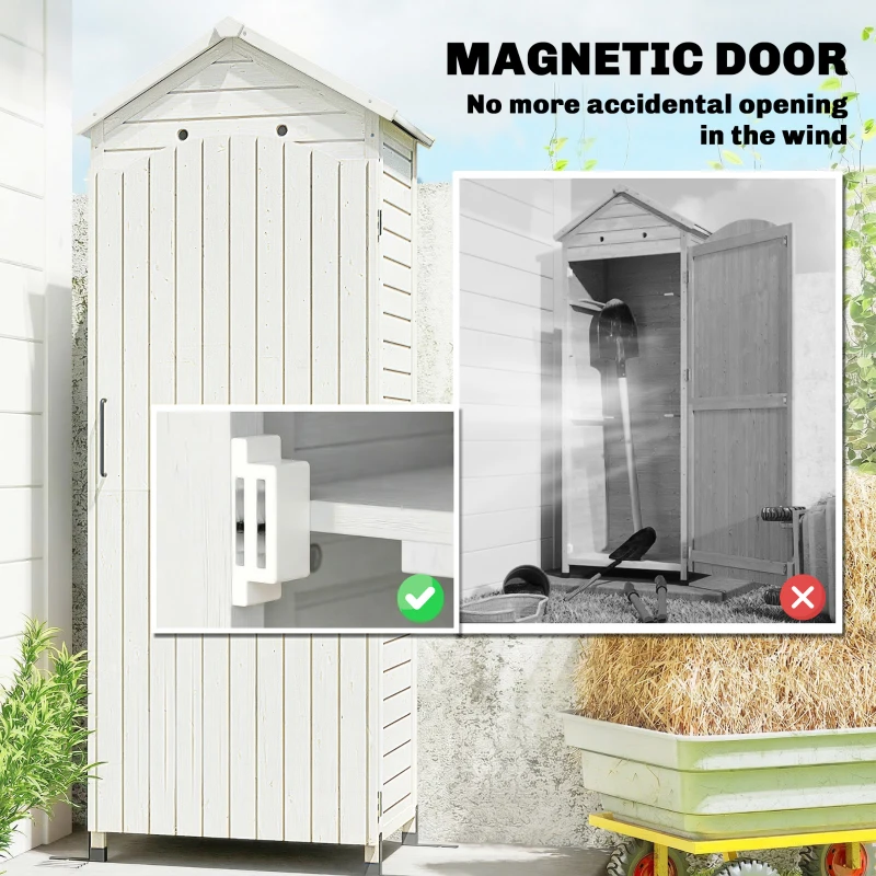 Outsunny Armoire de jardin en bois, abri très haut avec étagères réglables, porte magnétique, toit galvanisé, ventilation