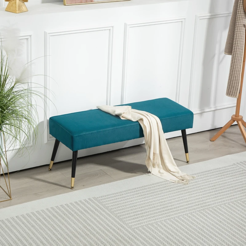HOMCOM Banc bout de lit banquette rembourrée en velours pieds en métal, pour chambre salle à manger salon couloir, vert