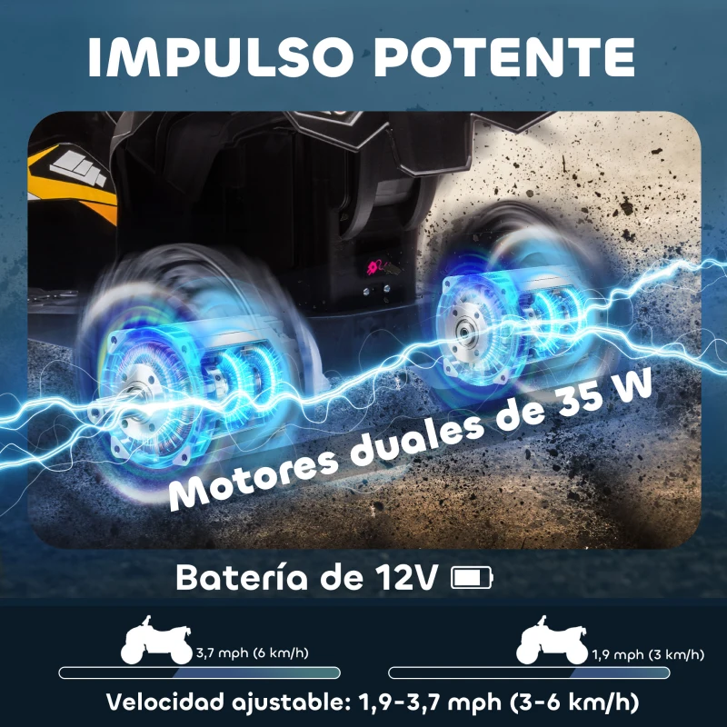 HOMCOM Quad Eléctrico para Niños de 3-5 Años Vehículo Eléctrico a Batería 12V con 2 Motores 83x53x55,5 cm Amarillo