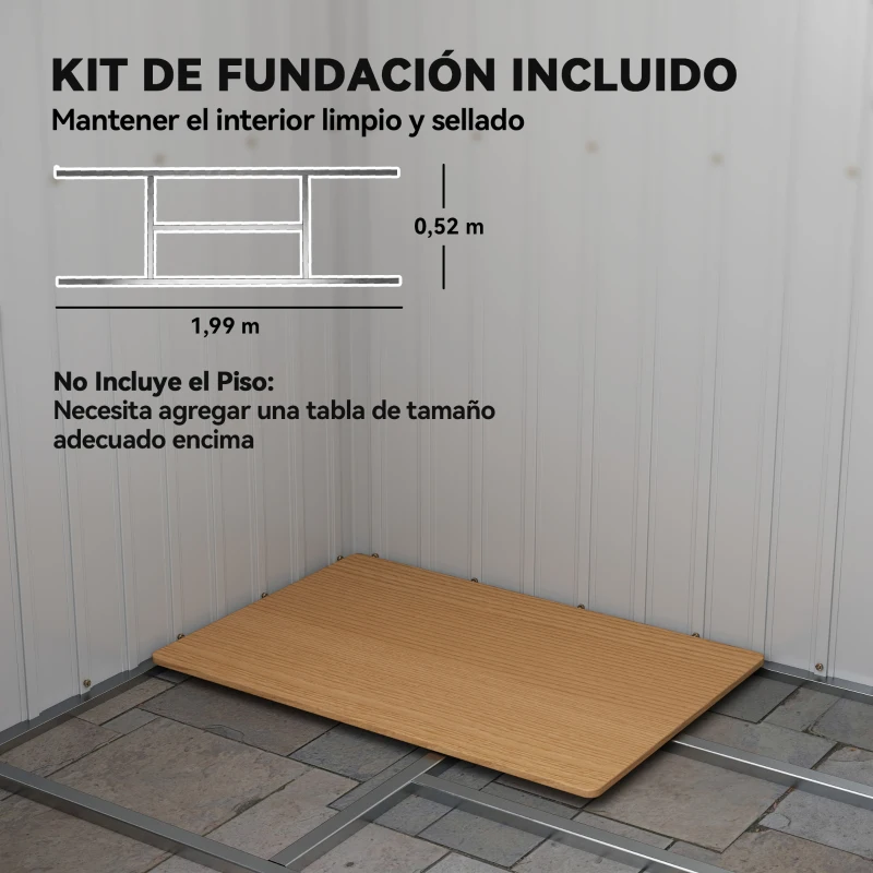 Outsunny Cobertizo de Jardín Exterior 2,4 m² 213x130x172 cm con Puerta Corredera Techo Inclinado Base sin Suelo y Ventanas Gris