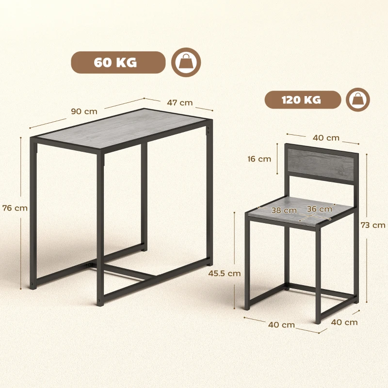 HOMCOM 3 Piece Table Stool Set - Charcoal Grey Wood-Effect