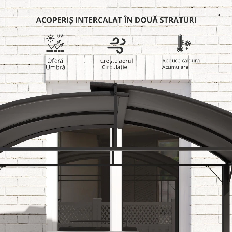 Outsunny Pavilion de grătar, 2 tavane laterale, cârlige, cadru din oțel, 1,1 x 2,3m, Gri închis