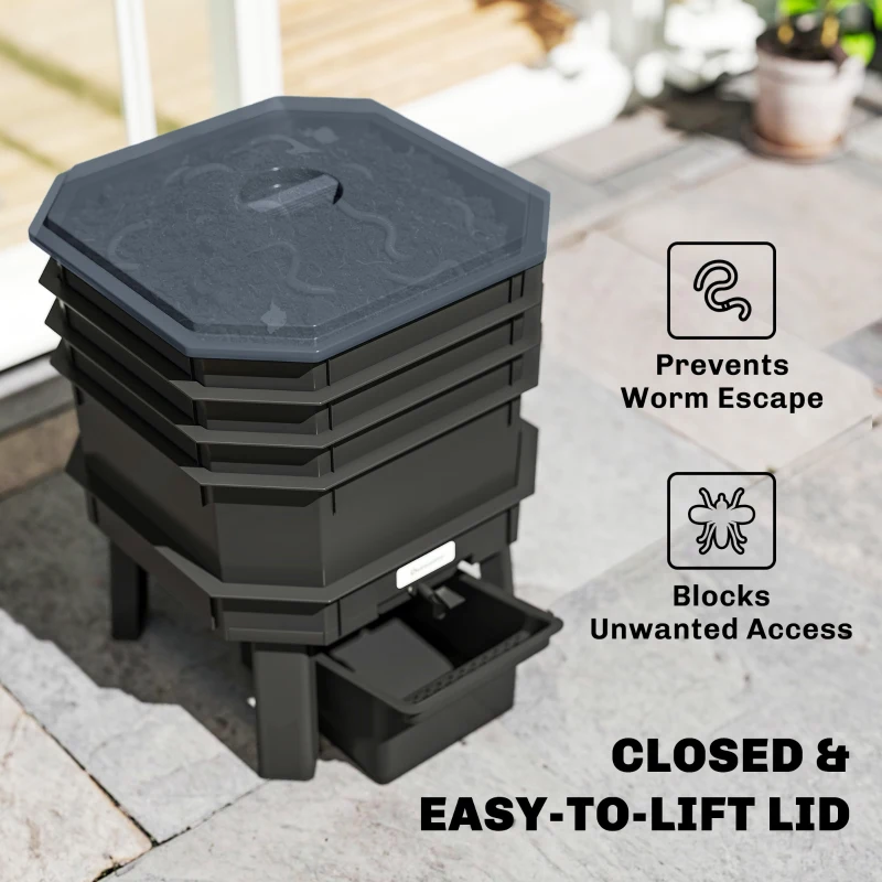 Outsunny Kompostownik 28 litrów, 39 x 39 x 51,5 cm szybki kompostownik z tackami, termokompostownik ciemnoszary