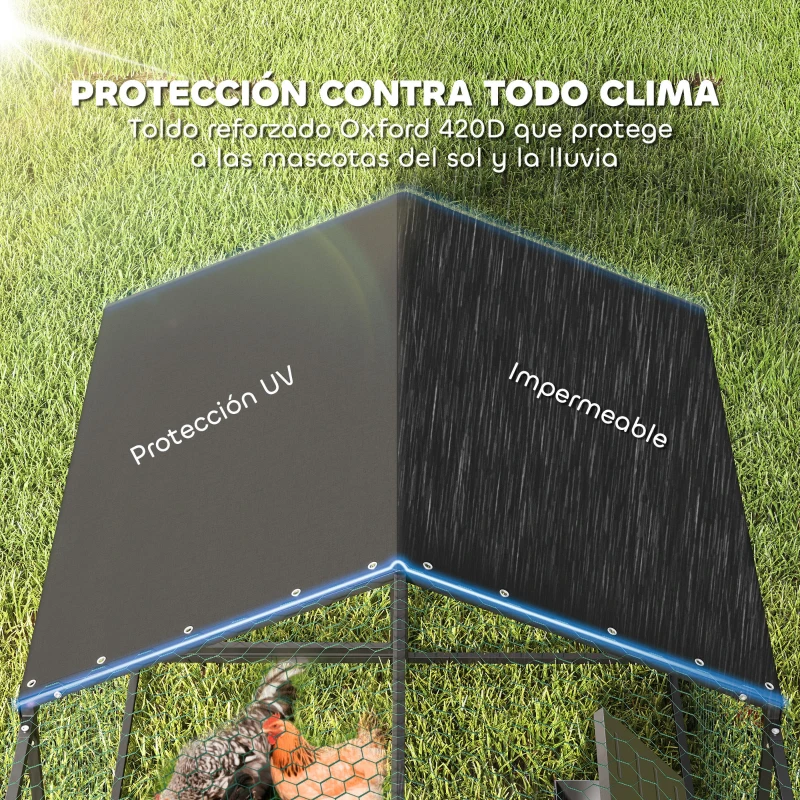 PawHut Gallinero para Exterior Grande 3x1x1 m Gallinero Metálico con Cubierta Tela Oxford Anti-UV e Impermeable Negro