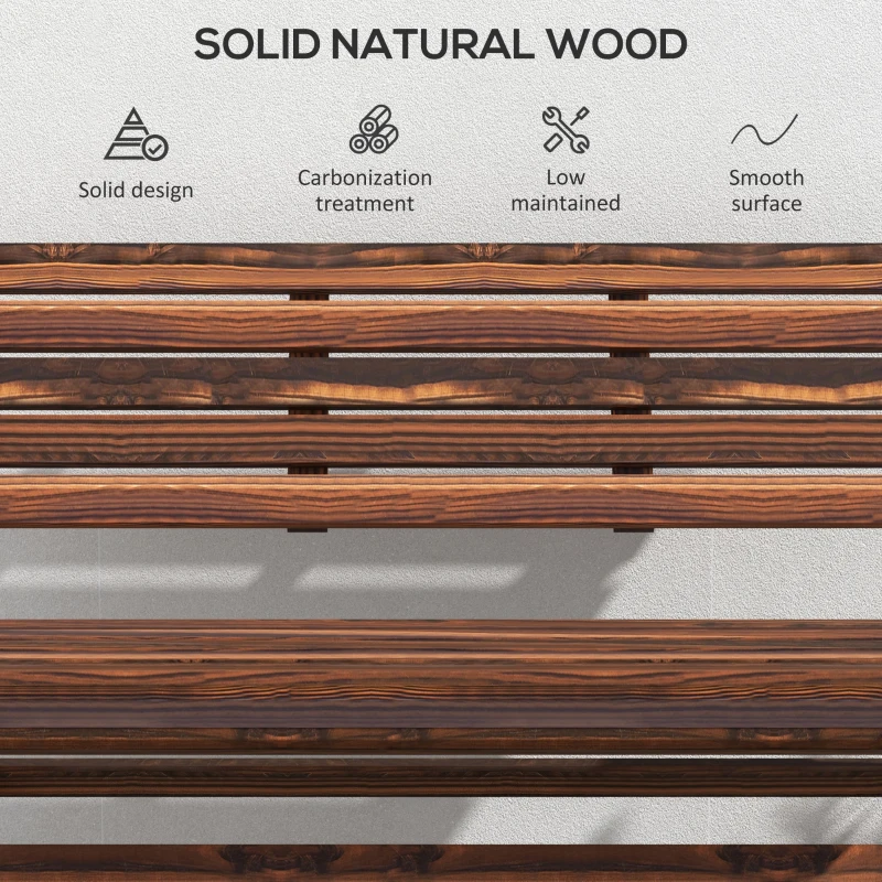 Outsunny Bancă de Grădină Pliabilă pentru 2 Persoane cu Șipci din Lemn de Pin, 122x63x83 cm, Carbonizat