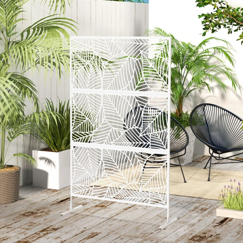 Outsunny Panneau brise vue décoratif paravent extérieur blanc à motif végétal en métal - 122 x 45 x 198 cm, blanc