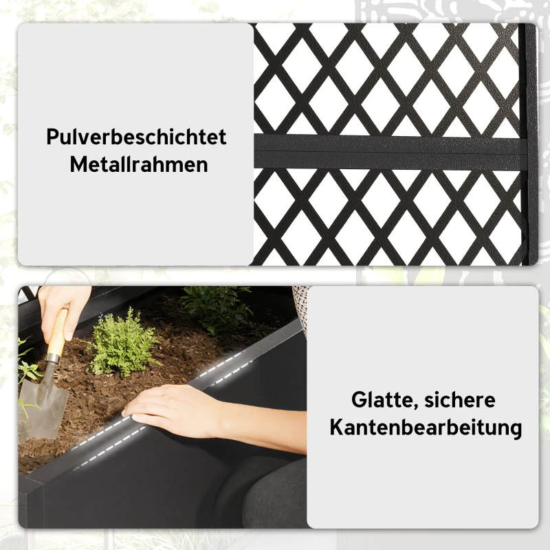 Outsunny Metall-Hochbeet mit Spalier, Pflanzkasten für draußen mit Diamantgitter-Sichtschutz für Blumen