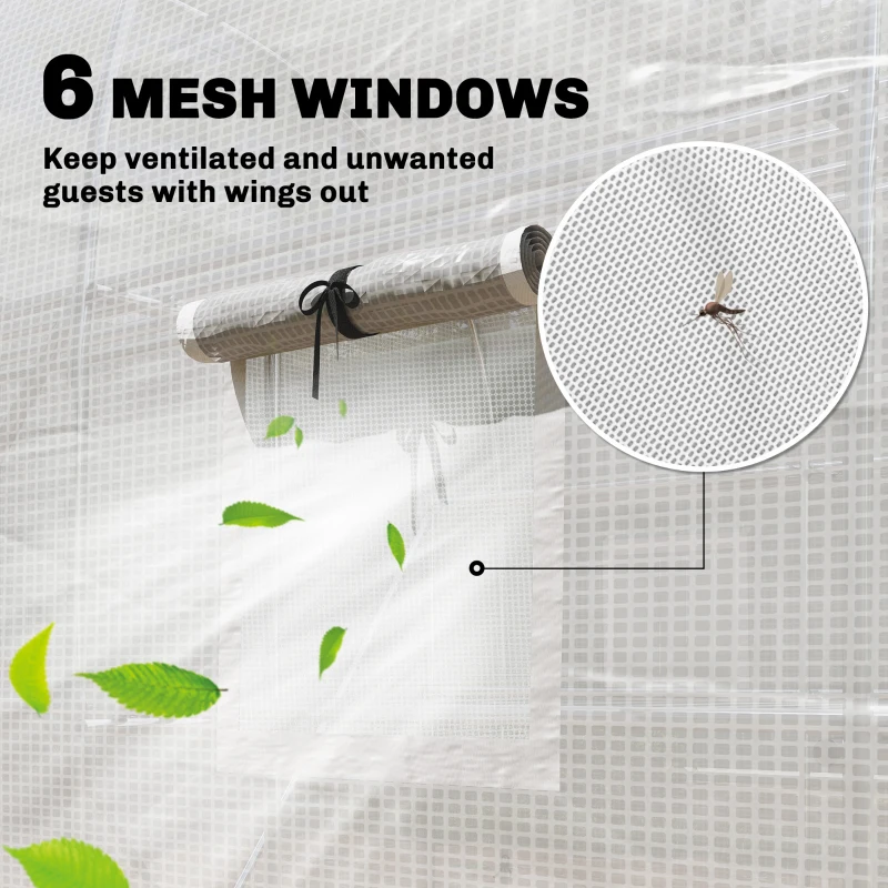 Outsunny Szklarnia foliowa 2,7 x 2 x 2 m z półkami, rolowanymi drzwiami, 6 oknami, wspornikami