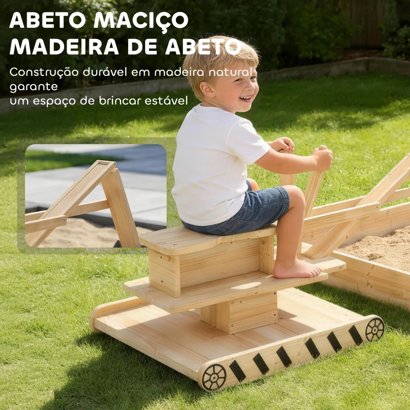 AIYAPLAY Caixa de Areia Infantil de Madeira com Escavadora Assento Giratório 360°e Forro 184x90x56 cm Madeira