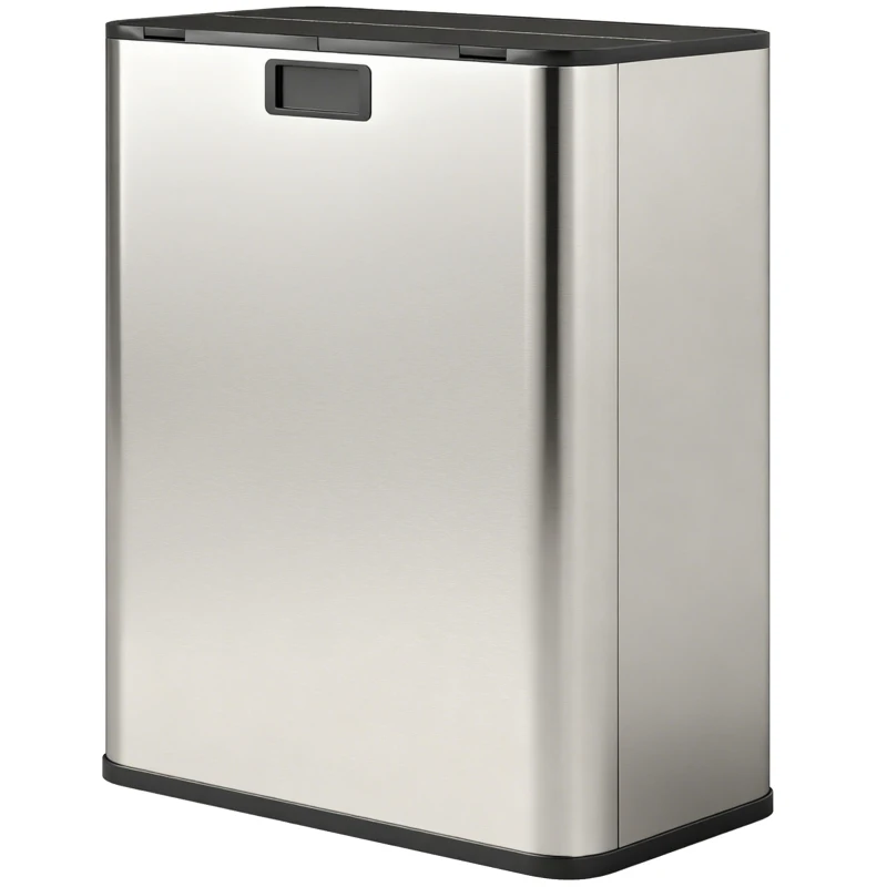 HOMCOM Dual Kitchen Bin with Soft-Close Butterfly Lid, 2 x 28L Stainless Steel Pedal Bin with Removable Inner Buckets, Fingerprint-Proof for Recycling and Waste, Silver Tone