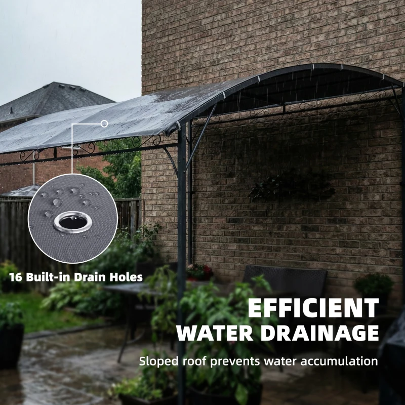 Outsunny Pergola przylegająca z metalową ramą i wodoodpornym dachem, montowana na ścianie, odporna na warunki pogodowe, 2,86 x 3,84 x 2,52 m, szara