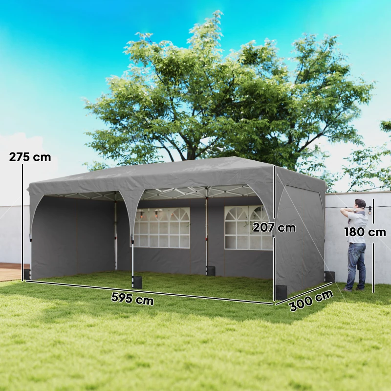 Outsunny Tonnelle de jardin 3 x 6 m pop up tente pliante réglable en hauteur imperméable protection UV50+ gris