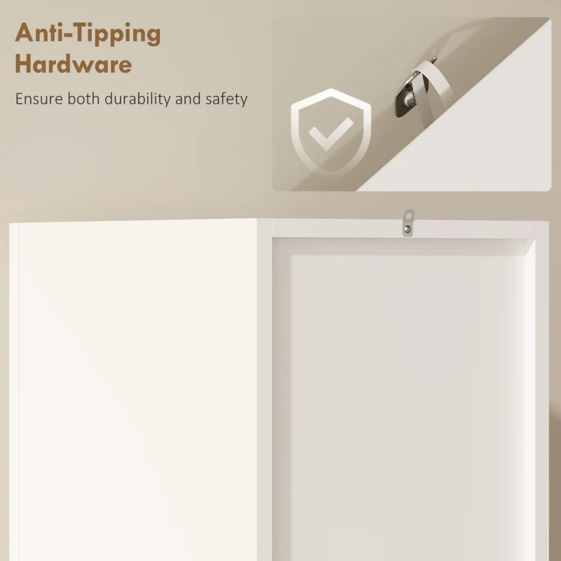 HOMCOM Wąska Szafka Łazienkowa Wysoka z 2 Drzwiami, 2 Otwartymi Półkami, do Łazienki 30 x 34,6 x 182 cm Biała