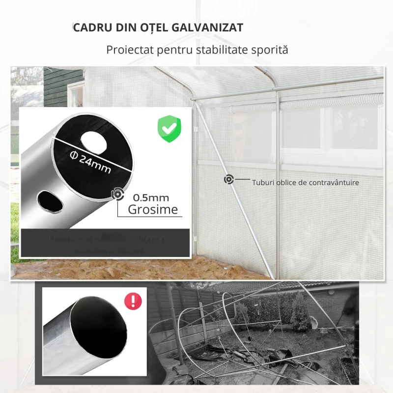 Outsunny Seră de grădină 4 x 3 x 2m cu uși rulabile și ferestre mari, seră tunel de grădină, alb