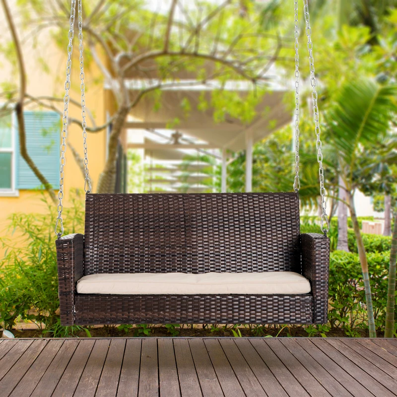 Outsunny Balancelle en Résine Stressée Marron 135 x 64 x 61 cm