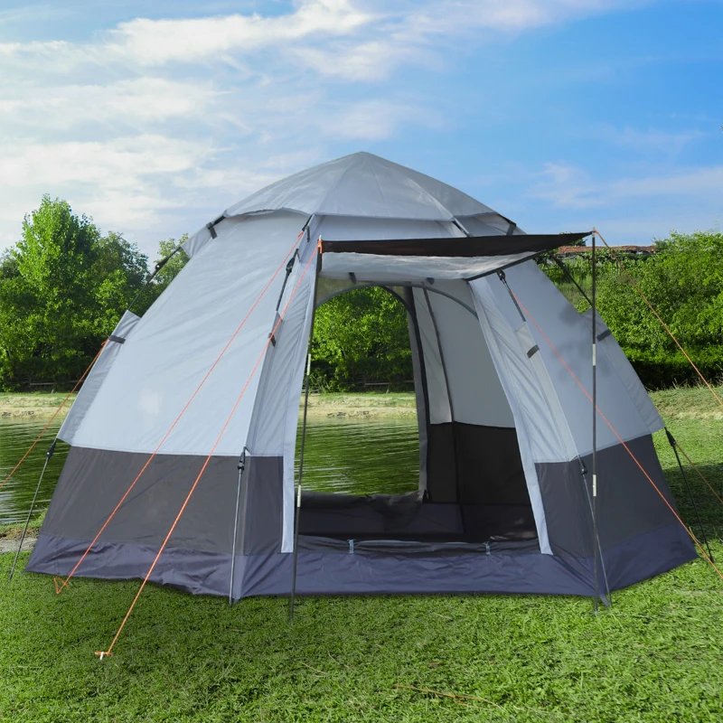 Outsunny Tente pop up tente de camping 3-4 pers. tente dôme étanche légère ventilée facile à monter 2 grandes portes dim. 2,6L x 2,6l x 1,5H m fibre verre polyester oxford noir gris
