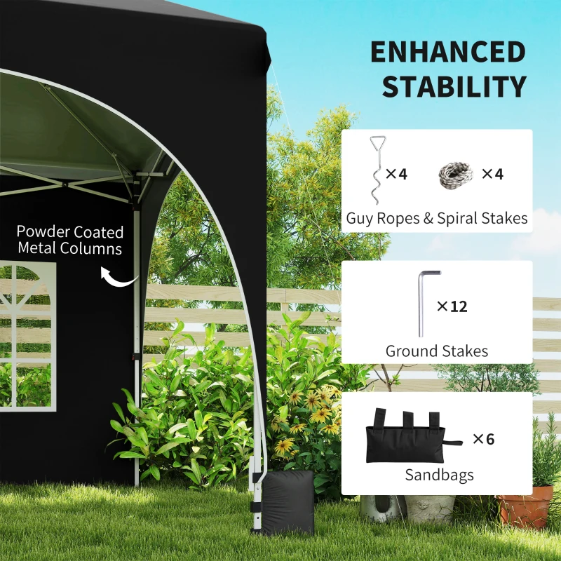 Outsunny 3 x 6m Pop Up Gazebo Shelter with Sides, 6 Sandbags, Peak Top Garden Party Tent Marquee with Carry Bag, Black