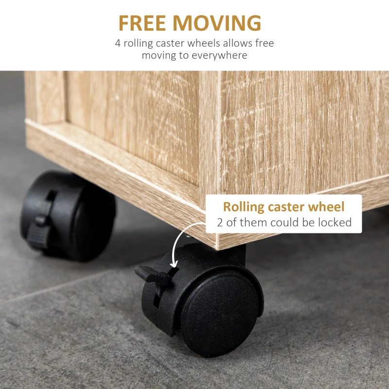 kleankin Armario de Baño con Ruedas Mueble Auxiliar para Baño con Estante Abierto Puerta y Cajón 18x30x68,5 cm Roble