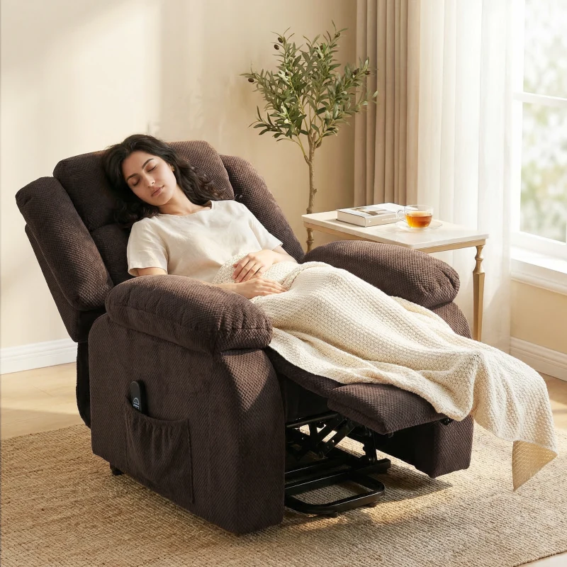 HOMCOM Sillón Relax Reclinable Eléctrico Levanta Personas con Puerto USB Control Remoto Asiento Ancho Reposapiés Marrón