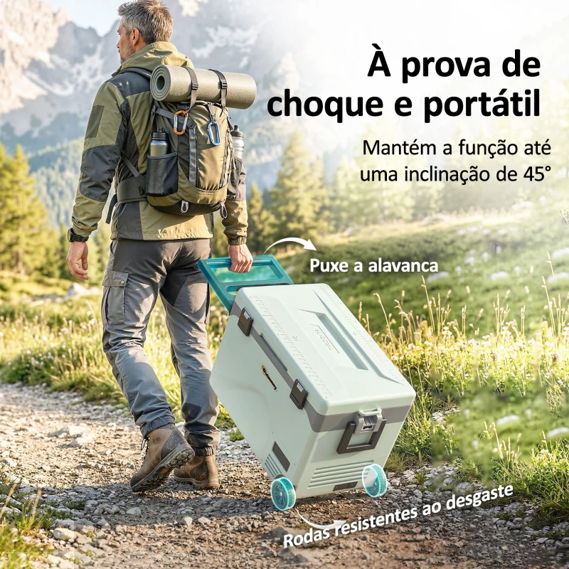 Outsunny Frigorífico Portátil Elétrico 42,5L com Compressor Controlo por App Rodas Alça Barra -20℃ a 20℃ e Suporte para Telemóvel Verde