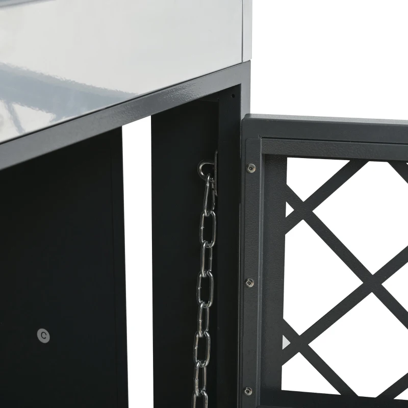 Mülltonnenschrank mit Blumentrog, 2-tlg. abschließbare Mülltonnenbox, 132x80x124,5 cm, Grau+Naturfarbe