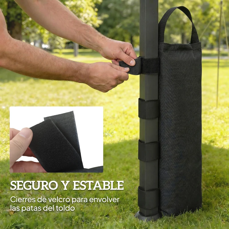 Outsunny Pack de 8 Bolsas de Peso para Carpa Bolsas de Arena de Tela Oxford 600D para Patas de Toldo Sin Arena Negro