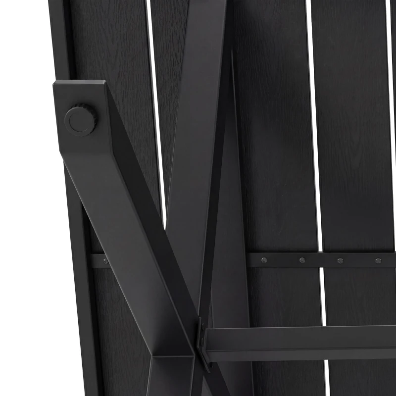 Modernes 6-teiliges Garten- und Terrassen-Esstisch-Set, kreuzförmigem Eisengestell, Schwarz+Naturfarbe