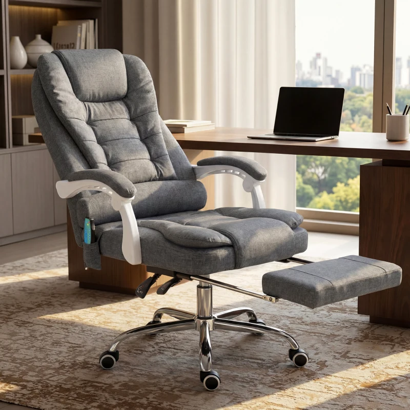 Vinsetto Heated 6 Points Vibration Massage Executive Office Chair Adjustable Swivel Ergonomic High Back Desk Chair Recliner with Footrest Grey(m-2)