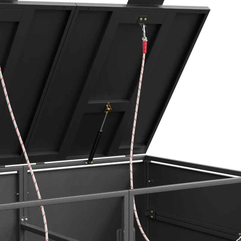 Mülltonnenbox mit Belüftungslöchern, für 2x 120–240 l und den Außenbereich geeignet, 132x84,5x118 cm, Grau+Naturfarbe