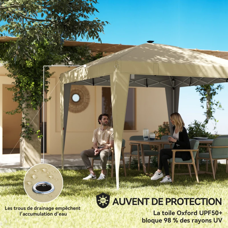 Outsunny Tonnelle de jardin 3 x 3 m avec éclairage pop up tente pliante réglable en hauteur télécommande sac de transport crème