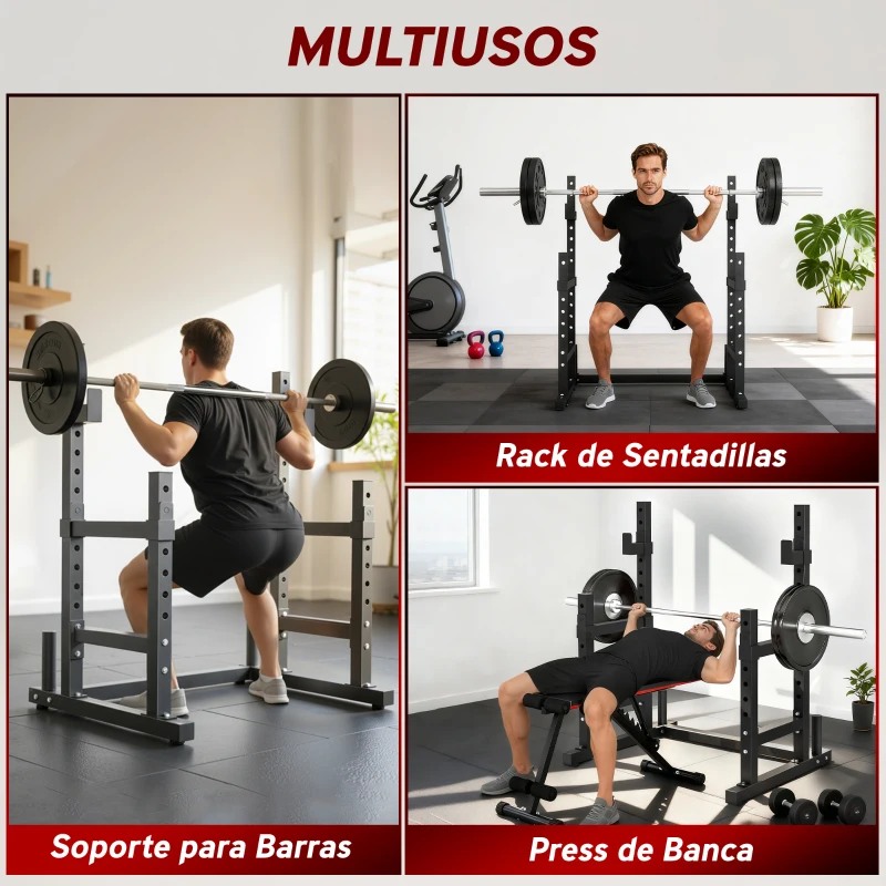 SPORTNOW Soporte Barra Pesas Ajustable en Altura con Topes de Seguridad para Sentadillas y Press de Banca en Casa Carga 300 kg