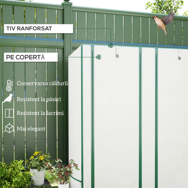 Outsunny Seră Aplicată, din PE Consolidată,, 144 x 48 x 152 cm, Alb