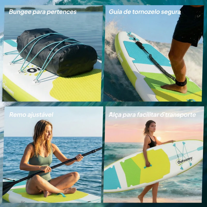 Outsunny Prancha de Paddle Surf Insuflável 320 cm com Superfície Antiderrapante Remo de Alumínio Ajustável Quilha Bomba e Mochila