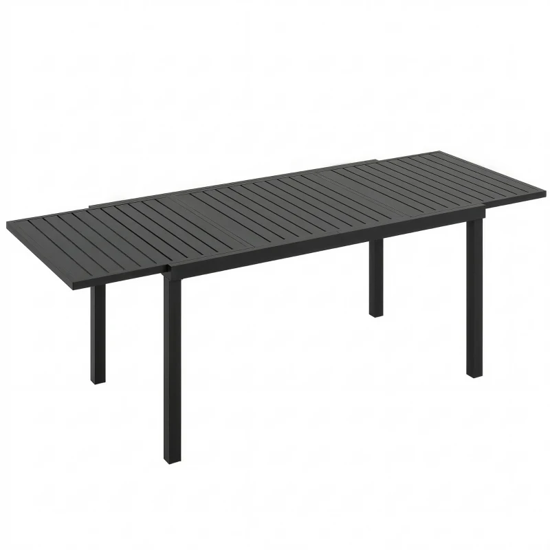 Outsunny Table de jardin extensible pour 6-8 personnes, aluminium avec plateau à lattes, noir.