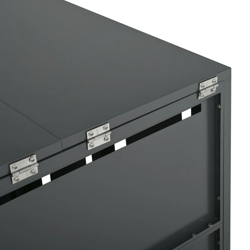 Mülltonnenbox mit hydraulischem Klappdeckel, abschließbaren Türen und zwei Fächern, 132x80x118,5 cm, Grau+Naturfarbe