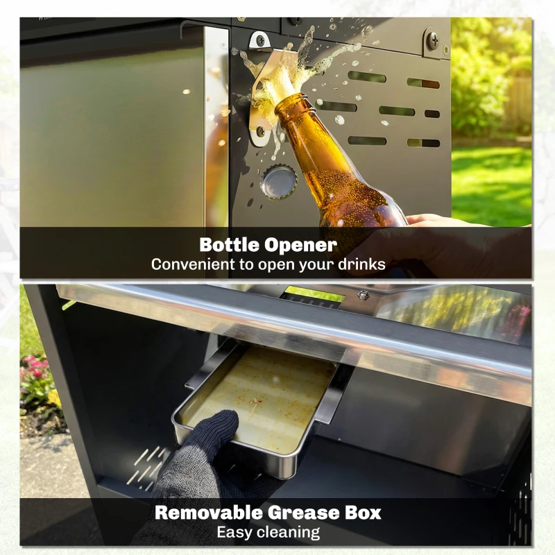 Outsunny 6+1 Burner Gas BBQ Grill, Outdoor Barbecue Trolley with Wheels, Warming Rack, Thermometer, Bottle Opener, Silver Tone