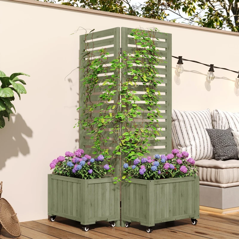 Pflanzkübel mit Spalier, 2 große Pflanzkästen und 2 Gartenspaliere als Kletterhilfe, 102,5 x 32 x 152,5 cm, Grün