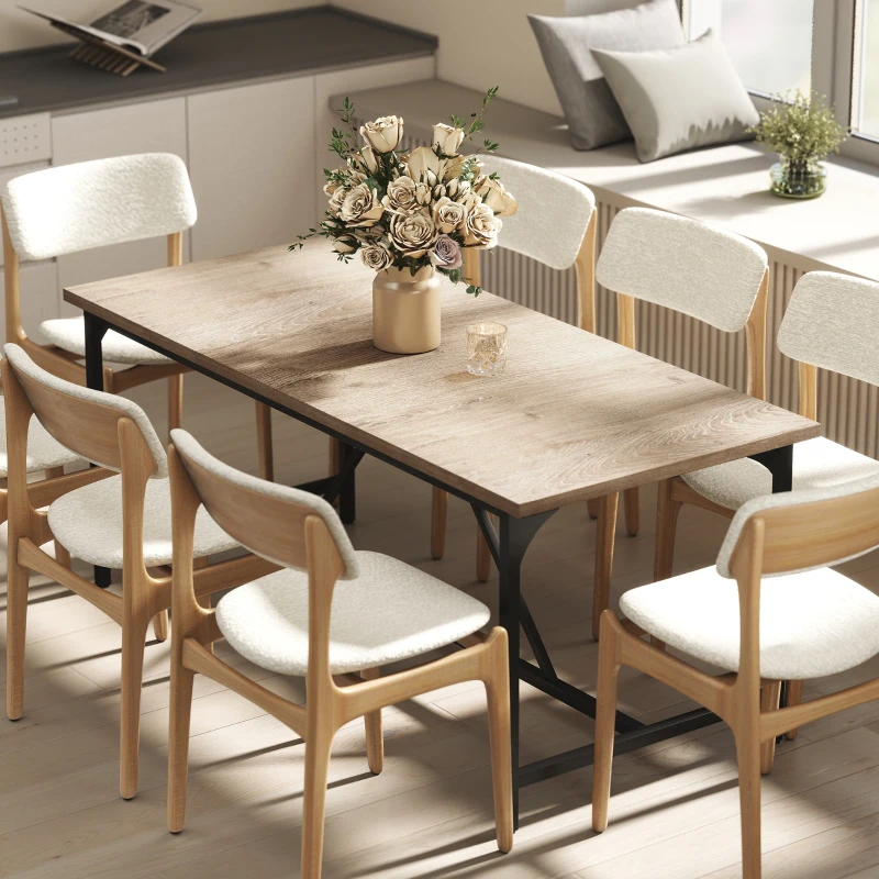 HOMCOM Masă dreptunghiulară de dining pentru 6-8 persoane masă de bucătărie stil industrial 180 x 80 x 75,5 cm efect lemn natural
