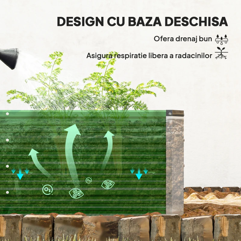 Outsunny Jardinieră de grădină fără bază, cu 2 zone de cultivare, din oțel, 125x47x40 cm, verde