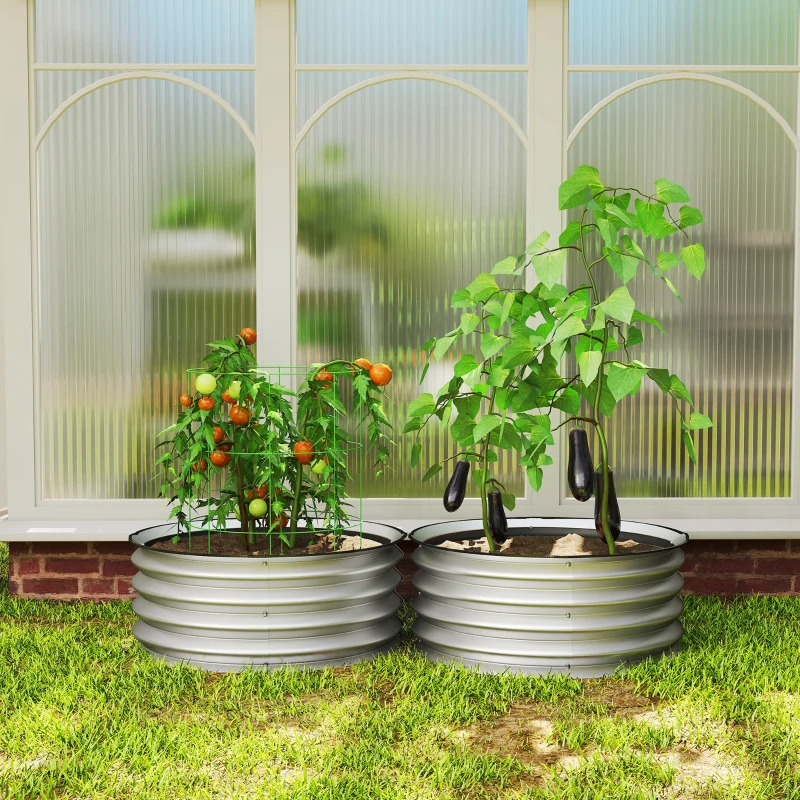 Outsunny Set de 2 Paturi inaltate pentru Gradina, Jardiniera inaltata pentru Exterior cu Margine de Protectie