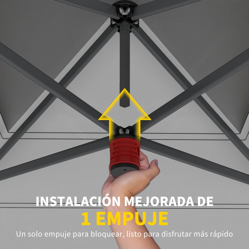 Outsunny Carpa Plegable Pop-up 4x4 m con Bloqueo Central UPF50+ Altura Ajustable Bolsas de Arena y Bolsa con Ruedas Beige y Café