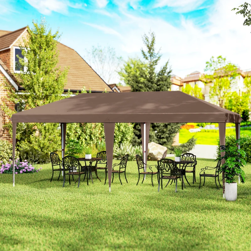 Outsunny Tonnelle barnum de jardin pop-up pliant 6L x 3l x 2,7H m sac inclus acier époxy oxford haute densité marron