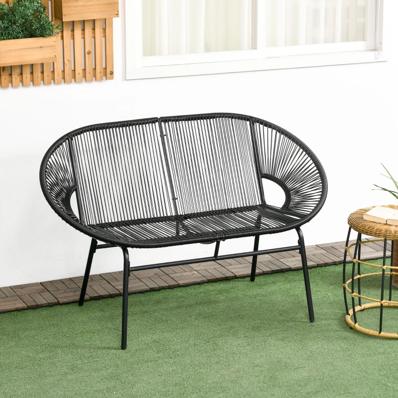 Outsunny Banquette banc de jardin 2 places en métal et cordage en résine - dim. 132L x 72l x 83H cm - noir