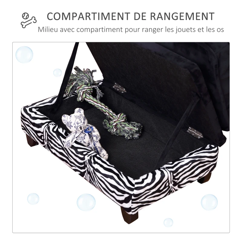 PawHut Méridienne canapé design pour chien chat avec coffre de rangement sur pied 57 x 34 x 36 cm noir zébré